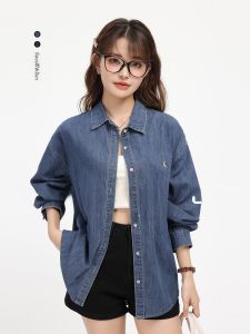 เรียบหรู ลำลอง เสื้อเชิ้ตแขนยาววินเทจ เดนิม ผู้หญิง พรางหุ่น มีสไตล์ ต้น ฤดูใบไม้ร่วง หลากหลาย XinmonLee Commute หลวม Fit