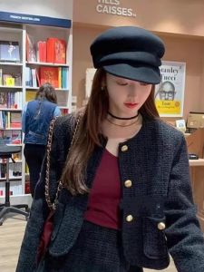 CA4LA Autumn Winter Woolen Beret Hat Womens Fashionable Newsboy Cap Casual Style Short Brim Sunscreen Cap round Top