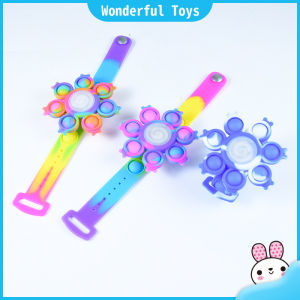 Wonderful Toys Push Pop it Fidget Toy Decompression Bubble Bracelet Rotating Gyro Bracelet Press Rotate Colorful Luminous Rotating Bracelet