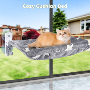 Cat Window Lounger Foldable Cat Hammock With Glowing Stars Window Seats With Strong Suction Cups Cat Bed For Large Cats Up To 20kg Gray (L)