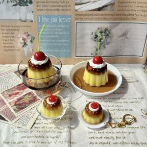 Simulated Cream Pudding Ornaments 2D Gu Mei Photo Props Desktop with Tea Drop Glue Cute Girl Jelly Pudding Cup