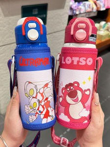 Portable Insulated Straw Cup for Children School Water Bottle Girl Student Drinking Cup Boy Ultraman Portable Water Flask