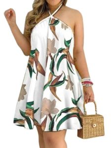 European Station Small Summer New Gradient Floral Halterneck Lace-up Backless Minimalist Loose Sleeveless Dress Women