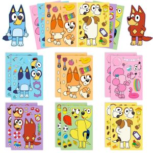 6/12/18Pcs Bluey Anime Cartoon Dog Puzzle Stickers Cute Children DIY Color Puzzle Education Stickers Kids Funny Toys Gift