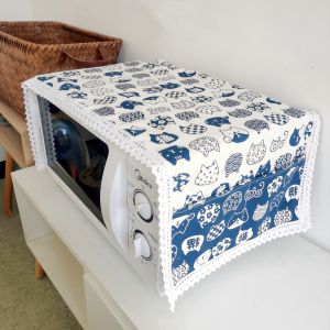 Modern Minimalist Microwave Oven Dustproof Cover Cloth Oil Resistant Pocket Storage Side Bag Fresh Grid Ethnic Style