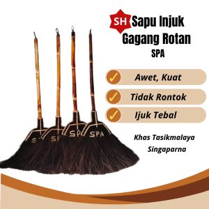 Sapu Ijuk/Injuk SPA murah Sapu lantai Anti Rontokijuk Tebal 100% Gagang Rotan Asli Khas Tasikmalaya SH Kualitas Super