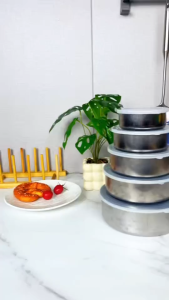 5in1 Food Storage Stainless Steel With Transparent Plastic Cover Round Lunch Box Food Containers