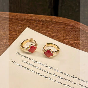 Red Four Leaf Clover Earrings Womens New Years Fashion Luxury Ear Cuff Unique Festive Jewelry Alloy Plated Silver Gold