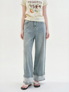 Fano | Quần Jeans Thẳng 9/10 Phong Cách Hàn Quốc Viền Ren Mới Hè 2026