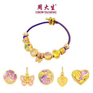 CTS จี้รูปดอกไม้เคลือบทอง 24K ซีรีส์ Monet Garden ดอกกุหลาบ หัวใจ ทิวลิป ดอกพีช จี้ห้อยสร้อยข้อมือ DIY เครื่องประดับสำหรับสวมใส่ CHOW TAI SENG 周大生 G1GY0048