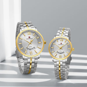 NAVIFORCE Original Couple Quartz Watch Stainless Steel Strap Luminous Display 30m Waterproof Calendar Men Women Fashion Watch