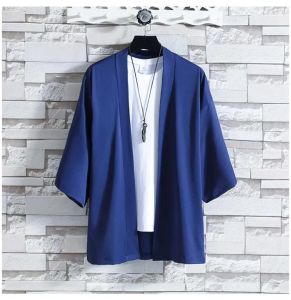 Áo Khoác Kimono Rộng Rãi Dành Cho Nam Giới Trung Quốc Tay Lửng 3/4 Chất Liệu Polyester Mỏng Nhẹ Sang Trọng Kiểu Dáng Truyền Thống Thích Hợp Cho Mùa Hè Và Đi Biển.