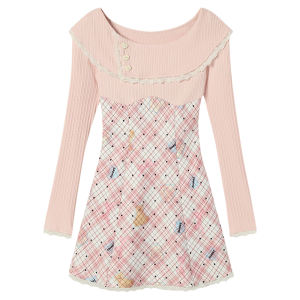 Sweet Pink & Polka Dot Pattern Long Sleeve Dress