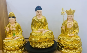 Bộ tôn tượng 3 vị Phật Ta Bà Tam Thánh cao 30cm chất liệu composite hàng cao cấp Việt Nam.