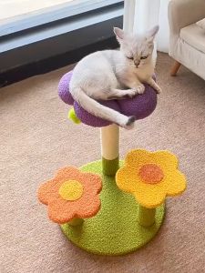 Flower Shaped Cat Scratching Post with Sisal Rope Cat Climbing Tree with Toy Ball Cat Scratc