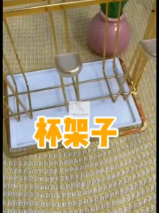 Premium High-Quality Water Cup Holder Shelf Rack Stable Organizer Convenient Durable Metallic Modern Countertop Compact Rectangular Base Tableware Kitchenware Cups Mugs Draining Holder Rack Elegant Functional Storage Rak Pemegang Cawan Kering 杯子沥水倒挂收纳架盒