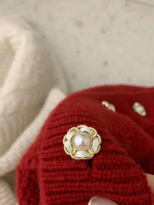 French Twist Loose Knitted Red Sweater Unique Lazy Style Autumn Fashion Casual Commute Straight Cut Long Sleeve round Neck Cardigan