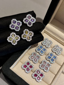 ต่างหูรูปเลื่อมสีเงินแท้ 925 ประดับเพชร 4 ใบ ดีไซน์พิเศษ หรูหรา น้ำหนักเบา สำหรับผู้หญิง ต่างหูรูปใบไม้ ต่างหู