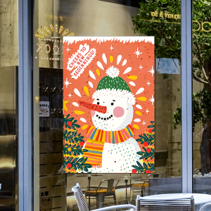 Nordic Style Hand-Painted Christmas Window Stickers Static Cling Glass Decals New Year Snowman Decorations INS Cartoon