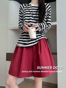 Casual High Waist Wide Leg Short Pants Womens Thin Five-Quarter Length Loose Fit Summer Sporty Casual Trousers