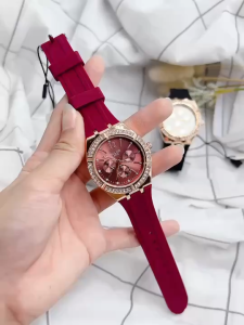 Bolun#SH6700G นาฬิกาข้อมือสายยางซิลิโคน หน้าปัด36มิล ดีไซน์3วง ขอบประดับเพชร ตั้งเวลาให้พร้อมส่ง