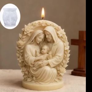 Jesus family of three Holy Family candle mold surrounded by sacred flowers and leaves – easy to unmold for handmade scented c