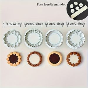 Bộ 4 Khuôn Cắt Bánh Quy Tròn Kiểu Cổ Điển Hình Trái Tim & Viền Chấm Khuôn Làm Bánh Sandwich Bánh Quy Dùng Được Cho Mứt Sô Cô La Phô Mai Chất Liệu Nhựa Thân Thiện Với Môi Trường