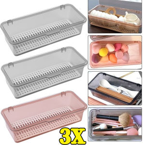 3/5pcs Plastic Transparent Cutlery Storage Tray with Lid & Drainer Dustproof Tableware Organizer Stackable Kitchen Drawer Container