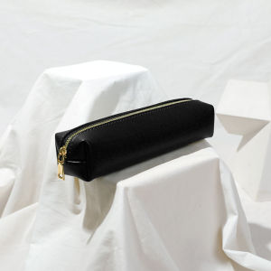 Kawaii Large Capacity Makeup Brush Storage Bag Student Stationery Box Simple Japanese Style Pen Bag Pure Color PU Material