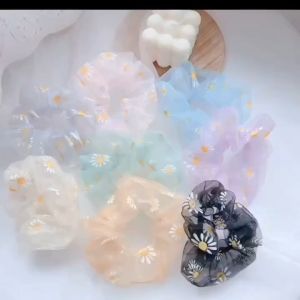 Gratis Ongkir - Ikat Rambut Scrunchie Transparan Sunflower / Kunciran Rambut Bunga