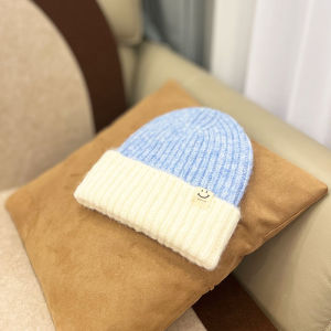 Nemohairknittedhatspiled withbi headcircumference smiley facedecoration casual simple colormatching versatile warmandcomfortable