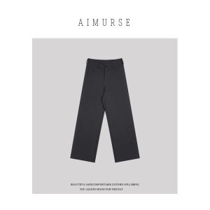 AIMURSE Linear Story Pure Cotton Casual Pants Simple Design Autumn Collection Straight Leg Natural Waist Womens Fashion
