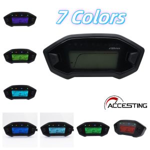 Universal Motorcycle Speedometer Digital Odemeter Tachometer 10000Rpm Led Adjustable 7 Colors Backlight 12V for 1 2 4 Cylinder