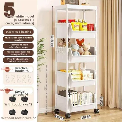 TENGYAGAO | Multifunctional Narrow Children Bookshelf with Wheels and Multi-tier Storage
