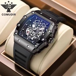 COMUDIR New Mens Watch Quartz movement luminous calendar high-grade stainless steel case with waterproof barrel shaped sports watch
