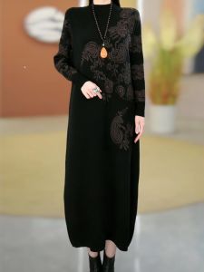 Elegant Woolen Knitted Dress Womens Loose Base Layer Long Dress Autumn Winter New Style Commute Korean Style Half High Collar