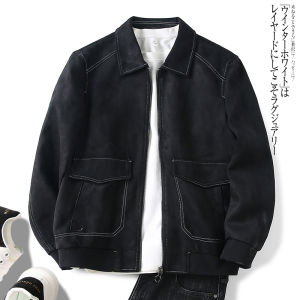 Fashionable Mens Suede Coat Spring Autumn Standard Fit Casual Collar Outerwear Polyester Fiber Long Sleeve Zipper Closure