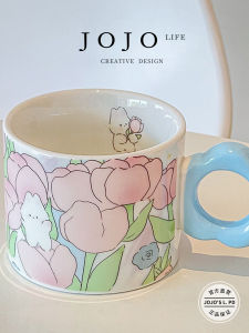 Ceramic Coffee Cup Couple Cute Home Use JOJOS L. PD Burn High Aesthetic Value Ins Style Single Ear Handle Drink Cover