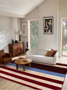 Retro Striped Living Room Carpet Wash-Free Easy Clean Sofa Coffee Table Blanket Bedroom Floor Mat Vintage Style Home Textiles