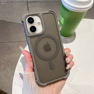 Apple 15 pro Max Transparent Frosted Magnetic Absorption Airbag Phone Case Simple Creative 16 New Model 15 pro 13 Protection Soft Edge 14 pro Hard Shell 13 PM Anti-Fall