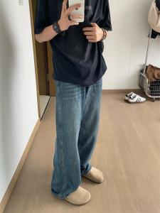 Retro Washed American High Street Loose Mens Jeans Straight Leg Wide Leg Drapey Versatile Long Trousers Casual Fashion