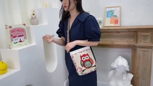 Tas Kanvas Selempang Owl Model Tali Rainbow