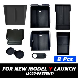 1/2/3/4/6/7/8pcs For Tesla New Model Y 2025 Launch Juniper ABS with Silicone Non-slip Mat Console & Armrest Storage Box Watercup