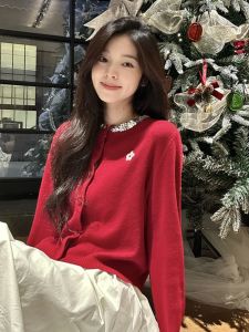 BINKAFENNY | Korean Style Round Neck Knitted Open Cardigan Womens Autumn Winter Soft Cozy Loose Short Sweater Fashion Top Diamond Embedded