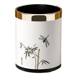 Kunfu Luxury Large Capacity Creative Chinese Style Trash Can for Living Room Kitchen Bedroom Home Use round Barrel Shape