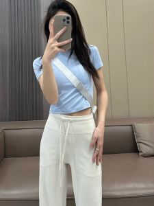 เสื้อยืดคอกลมแขนสั้นทรงเข้ารูปเอวสูงสำหรับโยคะ ผ้าฝ้ายระบายอากาศได้ดี แห้งเร็ว สำหรับผู้หญิง ฤดูใบไม้ผลิและฤดูร้อน