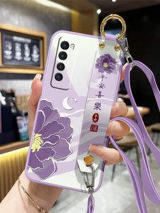 Huawei Nova7 Phone Case New Model Protective Soft Silicone Cover with Wristband Stand Crossbody Strap Neck Rope Creative Design