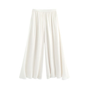 MandyZhang Satin Glossy A-Line Wide Leg White Pants Summer Lazy Style Long Casual Trousers Comfortable Loose Fit Polyester Fiber