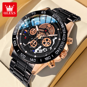 OLEVS Jam Tangan Pria Dewasa 2024 Tahan Air Ori Mode Keren Jam Tangan Sport Pria Kalender Bercahaya Kuarsa Tali Stainless Steel Jam Cowok