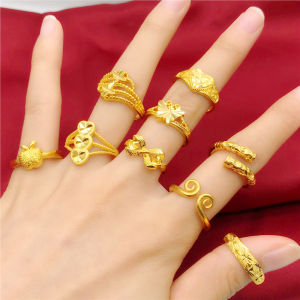 New Arrival 24K Gold-Plated Ring Female Live Mouth Minimalist Imitation Gold Vietnam Placer Gold Ornament European Coin Jewelry No Color Fading